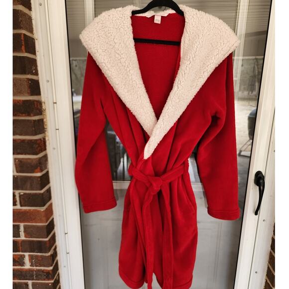 Victoria's Secret Other - Victoria's Secret Hooded Sherpa Fleece Womens Red Robe Medium/Large Valentines